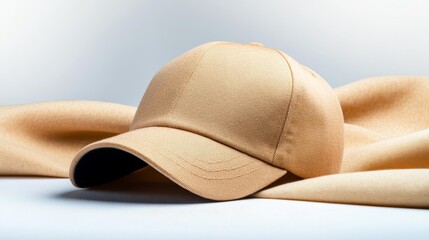 Wall Mural - minimalist beige cap with soft linen background. generative ai