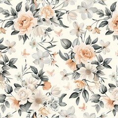 Leinwandbilder - Elegant floral pattern with soft tones and intricate detailing suitable for textiles or wallpaper design. Generative AI