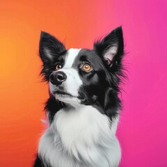 Wall Mural - Charming Border Collie Against Vibrant Colorful Background