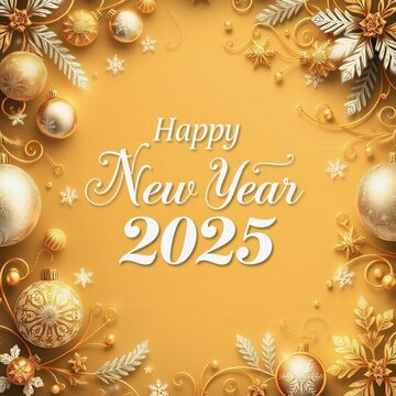 Happy new year 2025 greeting card with Christmas theme background