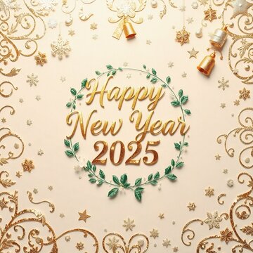Happy new year 2025 greeting card with Christmas theme background