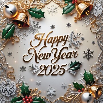 Happy new year 2025 greeting card with Christmas theme background