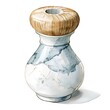 © Woranuch - Watercolor illustration of a ceramic vase with a wooden lid, featuring a unique marble-like pattern in shades of blue and white.