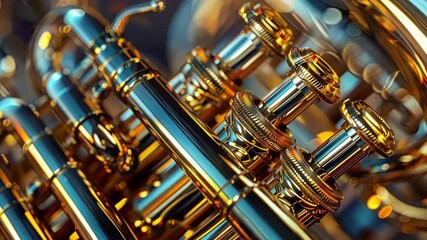 Wall Mural - A closeup of a brass instrument representing the weak force of the W and Z bosons as its deep notes reverberate throughout the orchestra.