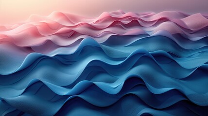 Poster - This abstract image features soft waves in a gradient of pink and blue, creating a serene and dynamic visual experience suitable for various design applications.