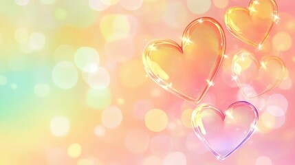 Poster - Colorful Heart Shapes with Sparkles on a Soft Bokeh Background