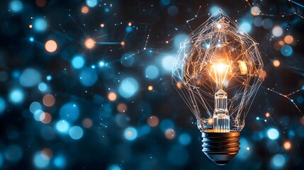 Poster - Illuminating ideas a glowing light bulb in a digital universe concept art futuristic environment close-up view