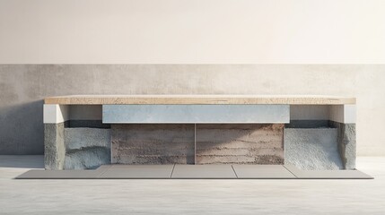 Wall Mural - modern minimalist bench with stone and wood.