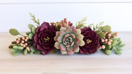 Wall Mural - A beautiful arrangement of artificial succulents in various colors, perfect for home decor and adding a touch of nature to any space.