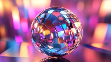 Wall Mural - reflective disco ball with vibrant, multicolored light reflections.