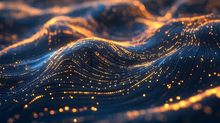Poster - Dynamic waves of light energy abstract art digital landscape nighttime setting close-up view visual concept