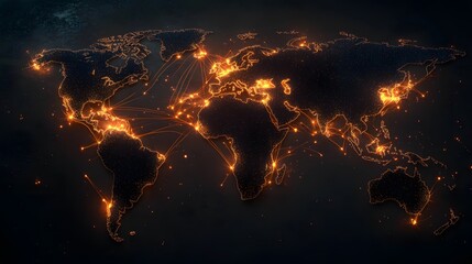 Poster - Global connectivity event visualizing data flow across the world map in a dark environment