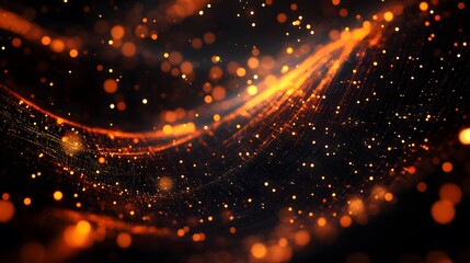 Poster - Dynamic flow of golden particles abstract environment digital art dark background high-resolution visualization