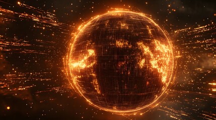 Poster - Dynamic visualization of a burning earth digital realm 3d animation sci-fi environment aerial perspective climate change concept