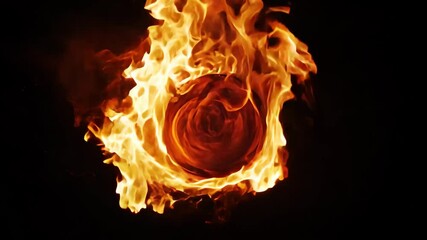Poster - bright fireball flame burning vividly against a black background creating dramatic visual effects, f