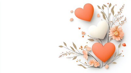 Poster - Flat vector design: neutral-tone Valentine card with minimalist heart graphics in beige and pastel shades on a clean white background.