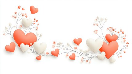 Poster - Minimal Valentine design: beige and off-white intertwined hearts with soft shadowing in a flat vector style on white.