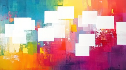 Poster - Abstract colorful painting with white squares.