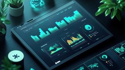 Poster - Futuristic cost report dashboard for carbon offsets with dynamic charts and eco-friendly graphics