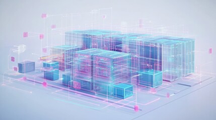 Fototapete - Futuristic design showcasing a digital grid of container orchestration systems with layered infrastructure