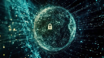 Leinwandbilder - Global network security, digital data protection, cyber safety concept with padlock on sphere.