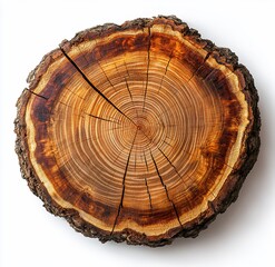Cross-section of a tree trunk showing growth rings and bark.