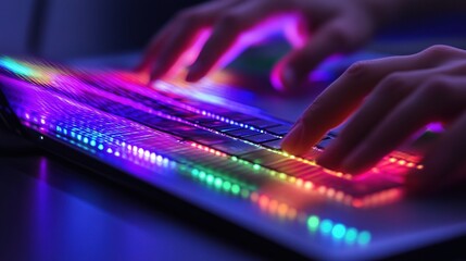 Poster - Hands Typing on an Advanced Computer with Colorful Digital Display