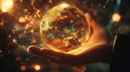 Poster - Businessman Holding Glowing Globe Symbolizing Global Connection