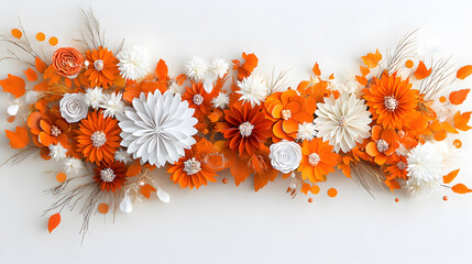 Poster - A vibrant arrangement of orange and white flowers with decorative elements, creating a visually appealing floral design