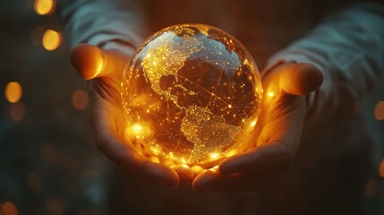 Poster - Businessman Holding Glowing Globe Symbolizing Global Connectivity