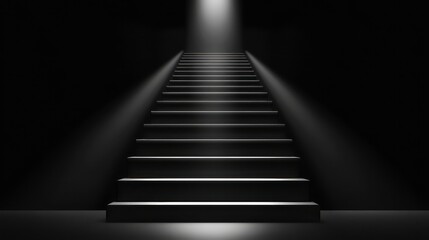Aufkleber - Dark stairway illuminated by spotlights, leading upwards.