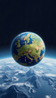 © Go - Realistic Earth around Europe, flat design, with white tones