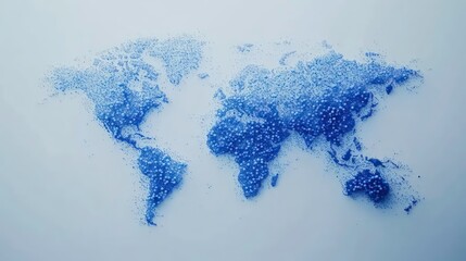 Leinwandbilder - Abstract world map formed by small blue particles on light background.