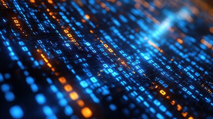 Poster - Abstract digital binary code background with glowing blue and orange digits.
