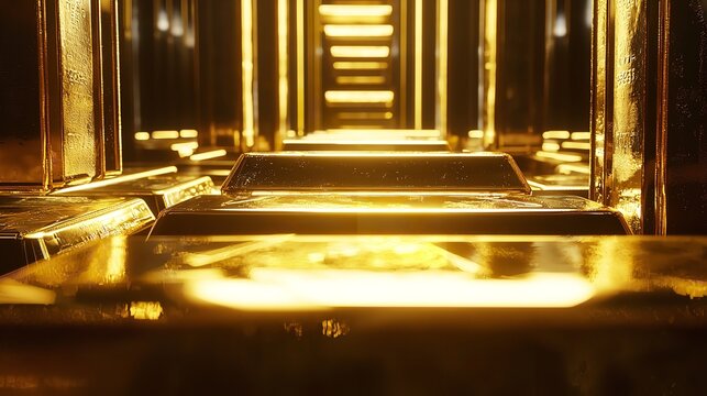 Aligned Display of Gold Bullion in 16k Resolution Ultra-High Definition