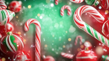 Aufkleber - A cheerful holiday banner with bright red and green decorations, candy canes, and a blank area for personalized text