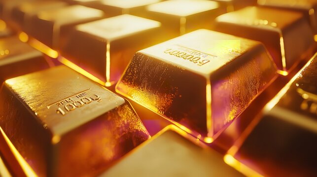 Bar of Gold Over a Golden Background with Gold Bullion Displayed