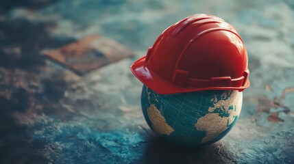 Poster - Red hard hat on a small globe.