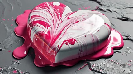 Poster - Sweet pink heart made of paint is melt dripping down. Valentines Day concept of love and romance