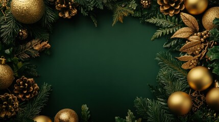 Poster - A luxurious Christmas greeting featuring golden baubles, lush greenery, and a prominent blank section for your heartfelt holiday text