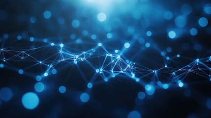 Poster - Abstract blue network connection, glowing nodes and lines.
