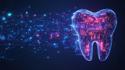 Poster - Digital tooth with glowing network data.