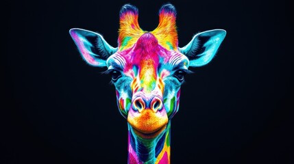 Sticker - Vibrant Abstract Giraffe Illustration Against Dark Background