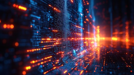 Fototapete - Abstract digital data stream, glowing lines and particles forming a futuristic tunnel.