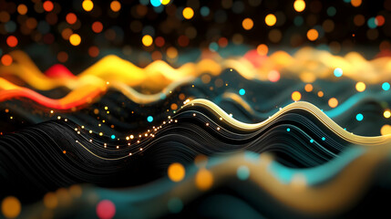 Aufkleber - A vibrant digital wave pattern with glowing particles in various colors, creating a mesmerizing visual effect.