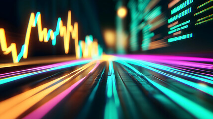 Poster - A vibrant, abstract representation of data visualization featuring colorful lines and graphs, symbolizing technology, finance, and digital trends.