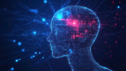 Leinwandbilder - Abstract digital human head profile with glowing neural network connections.