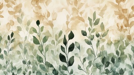 Poster - Botanical watercolor art abstract nature scene decorative background soft pastel colors artistic design concept