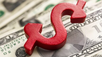 Poster - Close-up of a red dollar sign on US dollar bills.