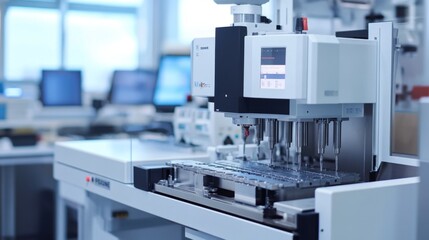 Poster - Automated precision machinery operation in modern manufacturing facility engineering overview industrial environment close-up view